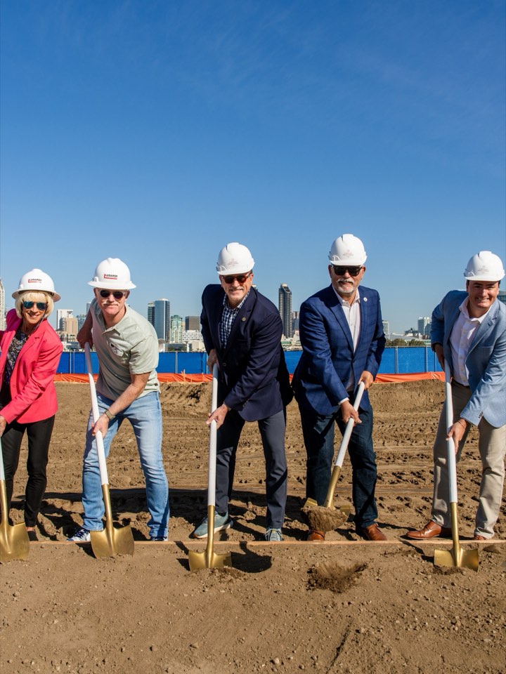 Groundbreaking ceremony with the project team in hard hats